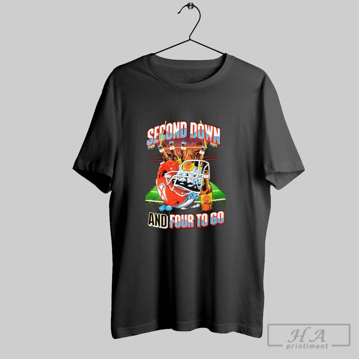 Official Second Down And Four To Go Beer Helmet Football T Shirt