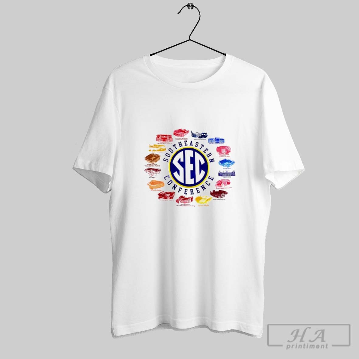 Official Southeastern Conference 16 College Football Stadiums Tee Shirt