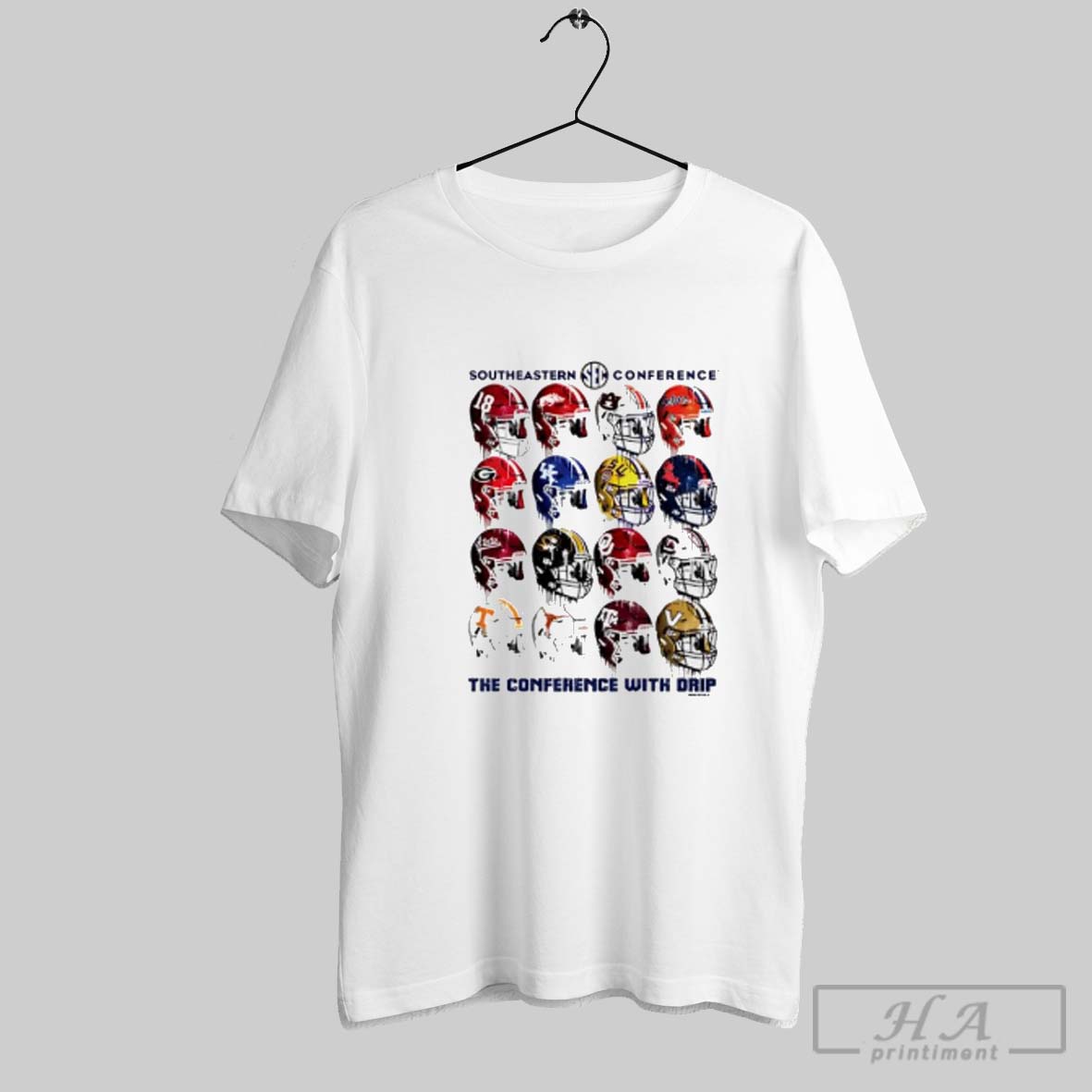 Official Southeastern Conference Drippy Helmets 16 Team Character Tee Shirt