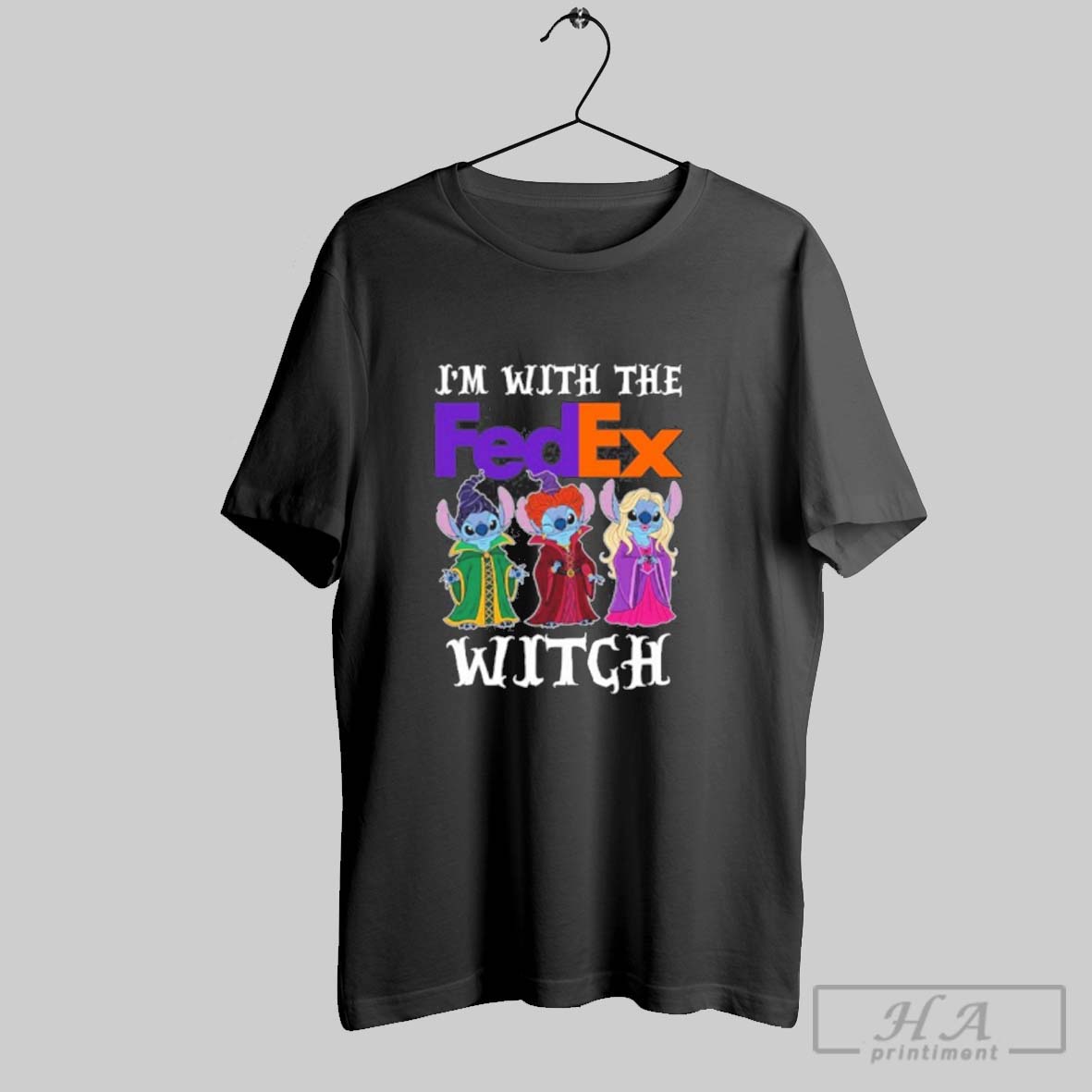 Official Stitch X Sanderson Sisters Im With The Fedex Logo Witch Halloween Tee Shirt