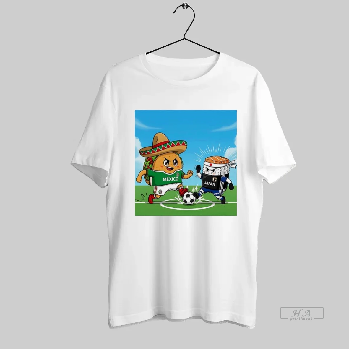 Official Taco Sombrero Mexico Vs Sushi Japan Soccer T Shirt
