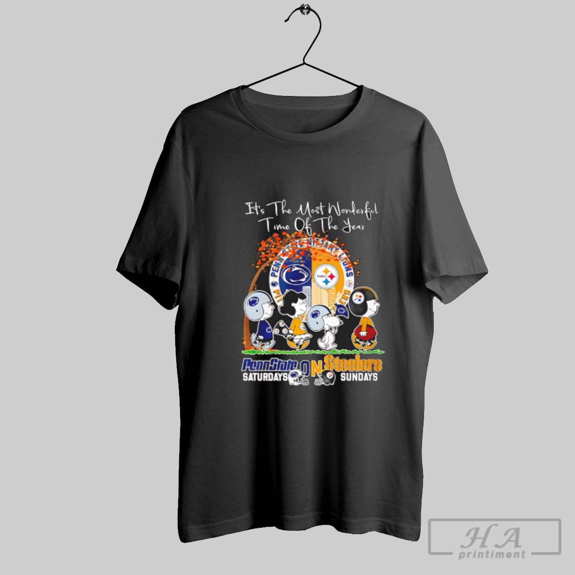 Official The Peanuts Pennstate Saturdays On Steelers Sundays Its The Most Wonderful Time Of The Year T Shirt Black Tee Shirt