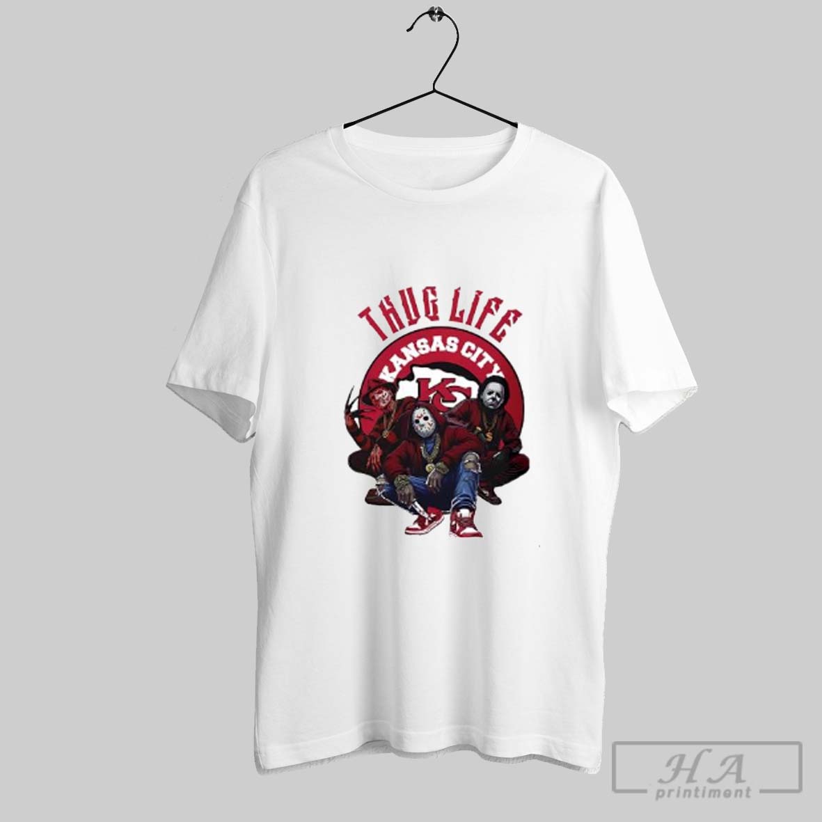 Official Thug Life Kansas City Freddy Jason Michael Myers Horror Football Posters White Shirt