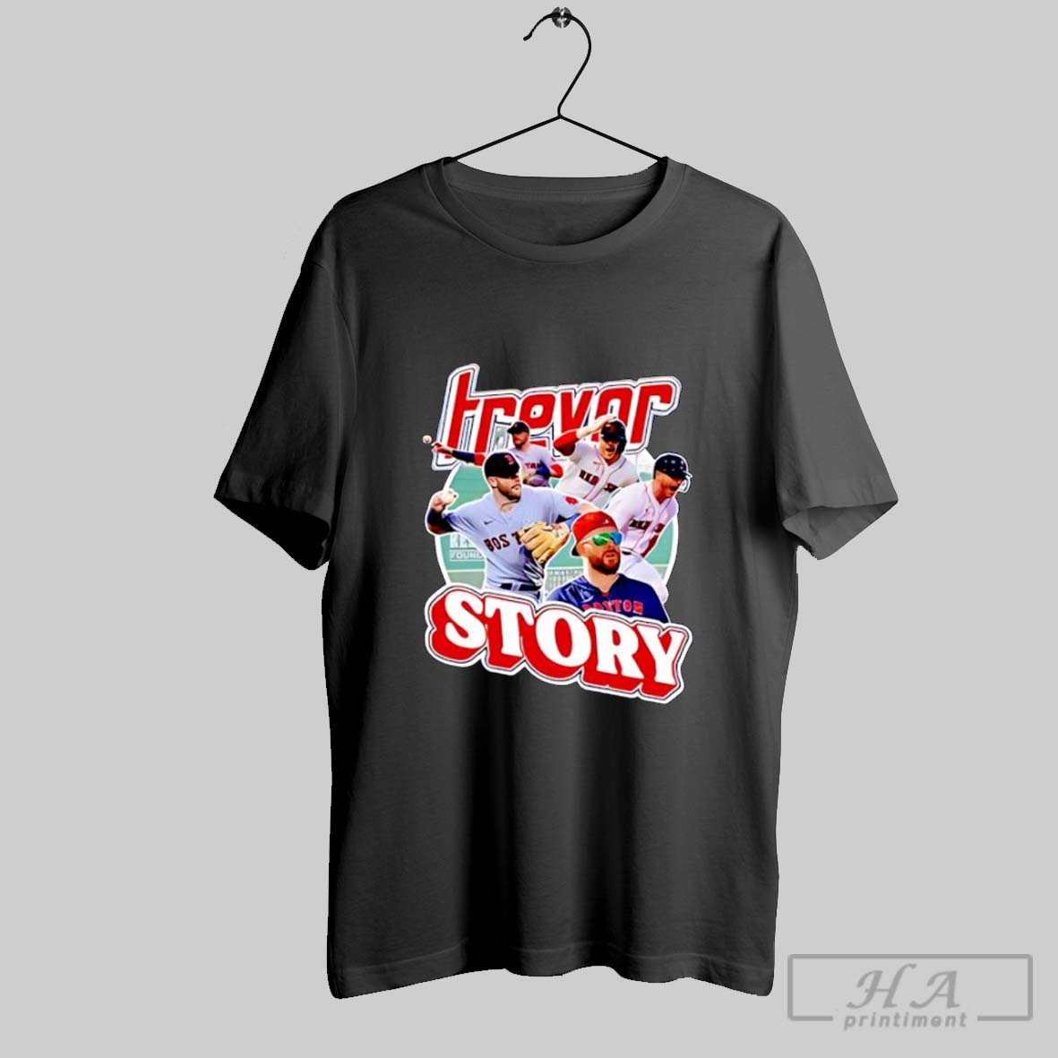 Official Trevor Story Red Sox Vintage Baseball Graphic Photo Posters Black Shirt