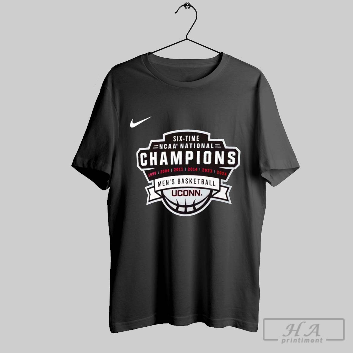Official Uconn Huskies Mens Basketball 6 Time Ncaa National Champions Tee Shirt