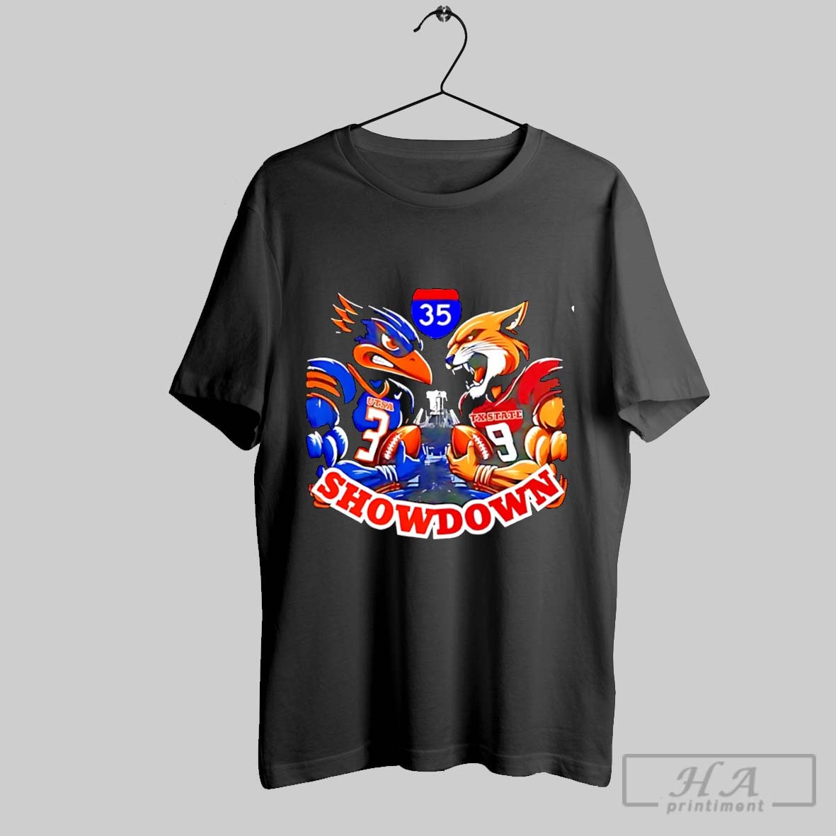 Official Utsa Vs Texas State Gameday Show Down 2025 Mascot Tee Shirt