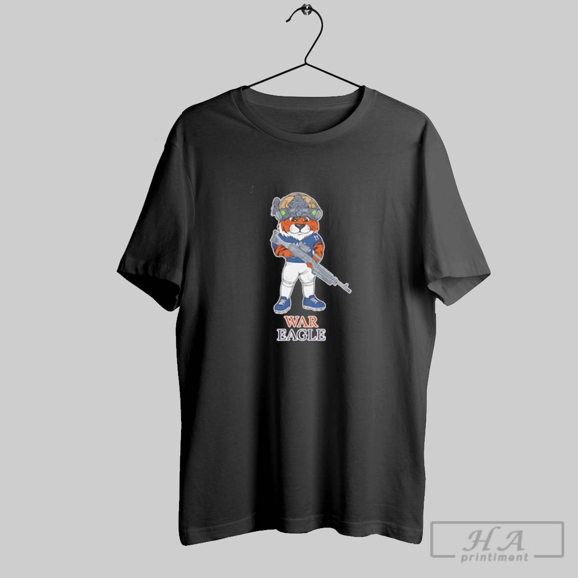 Official War Eagle Auburn Tiger Mascot Military Rifle Tee Shirt