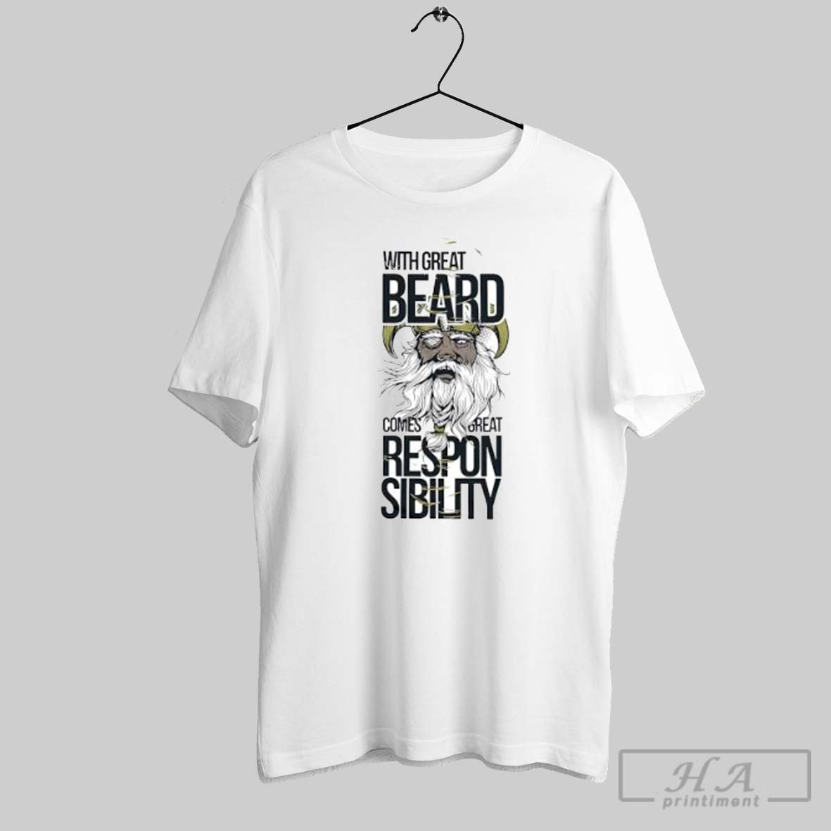 Official With Great Beard Comes Great Responsibility Viking Norse God Posters White Tee Shirt
