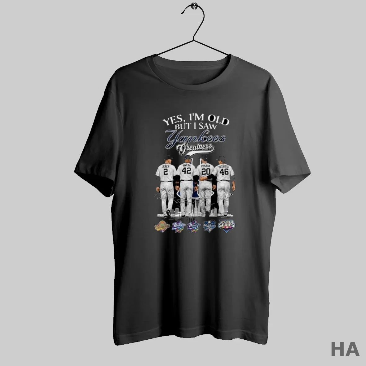 Official Yes Im Old But I Saw New York Yankees Greatness Derek Jeter Mariano Rivera Jorge Posada Andy Pettitte Signatures T Shirt