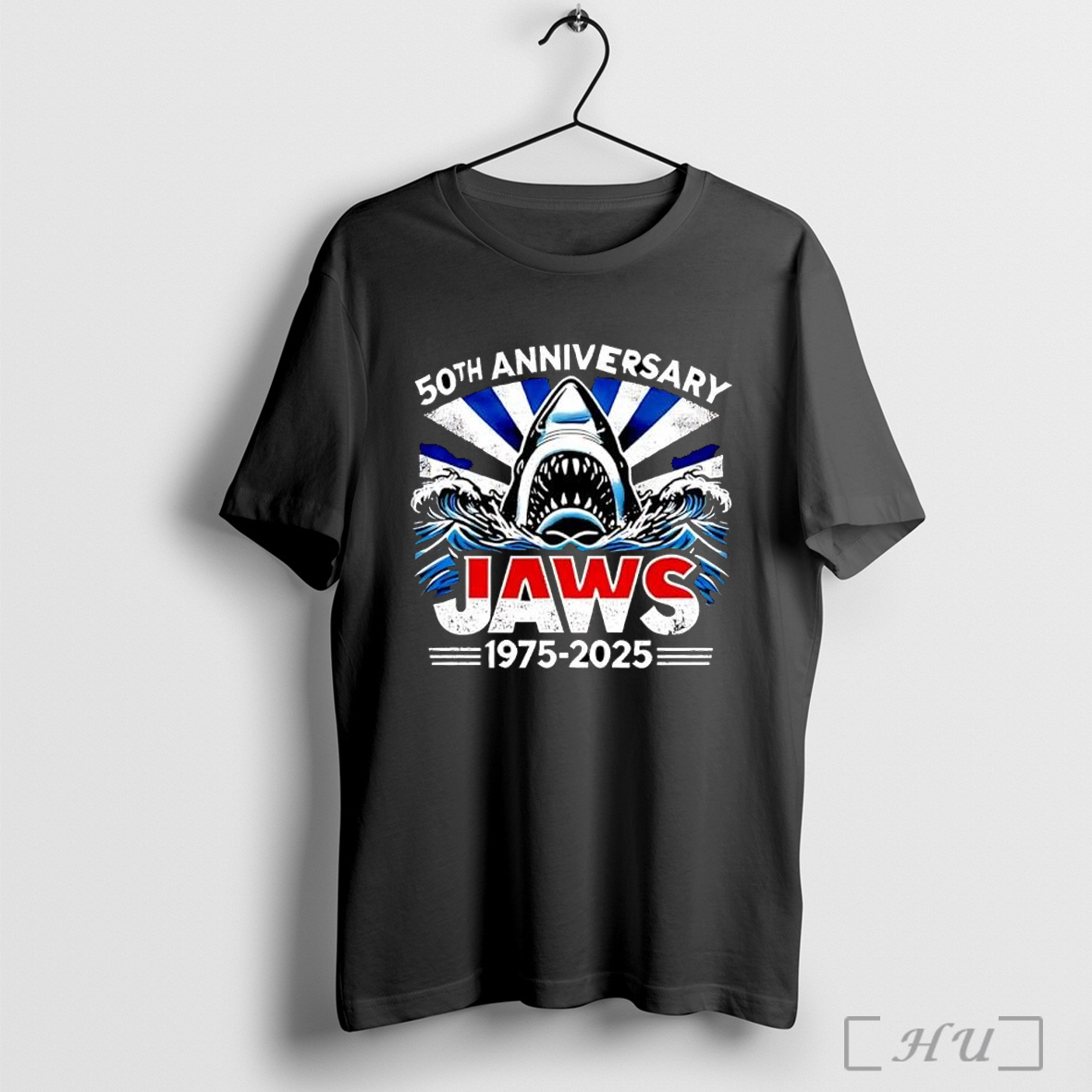 Officials 50th Anniversary Jaws 1975 2025 Shark Movie Posters Black T Shirt Sweatshirt