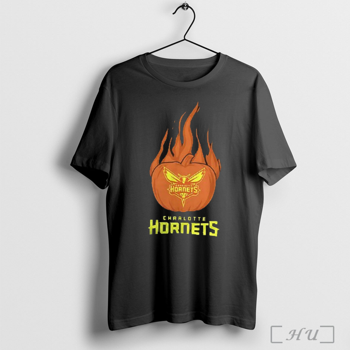 Officials Charlotte Hornets Flaming Pumpkin Halloween 2025 T Shirt Sweatshirt
