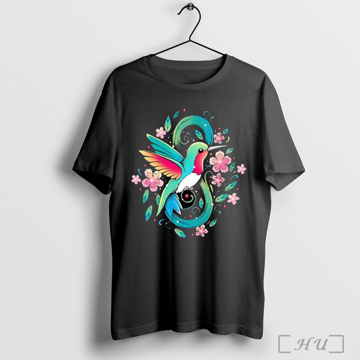 Officials Colorful Hummingbird With Pink Flowers And Leaves T Shirt Sweatshirt