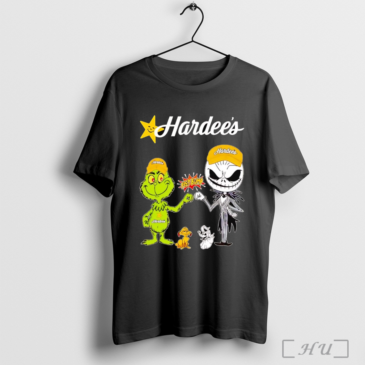 Officials Grinch And Jack Skellington Fist Bump Hardees Halloween T Shirt Sweatshirt