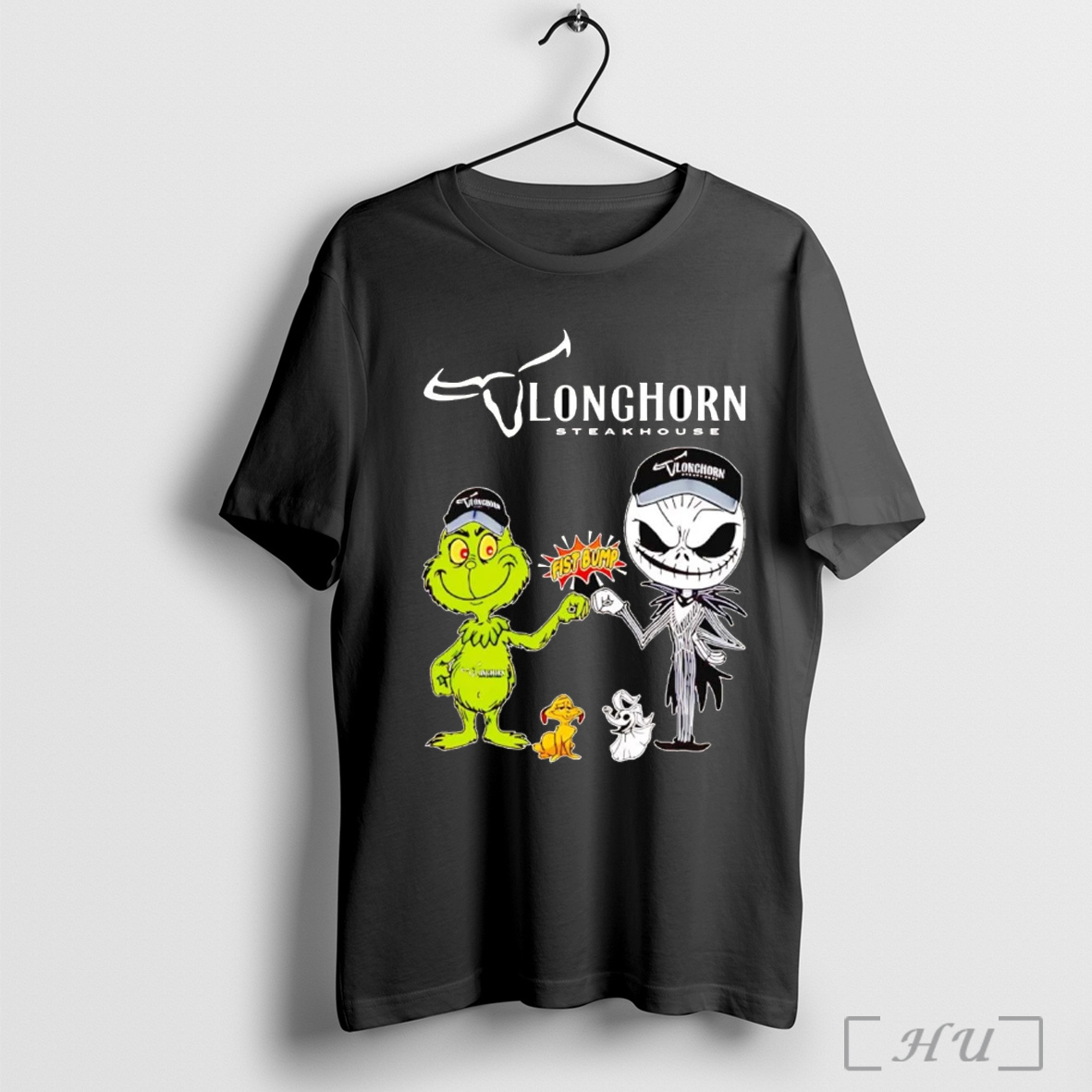 Officials Grinch And Jack Skellington Fist Bump Longhorn Steakhouse Halloween T Shirt Sweatshirt