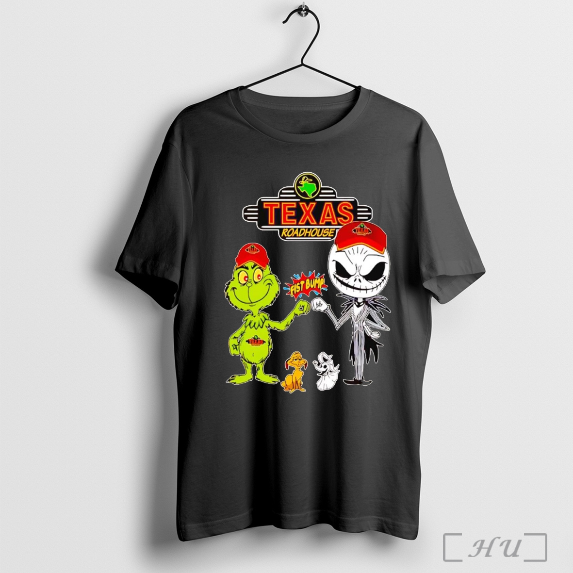 Officials Grinch And Jack Skellington Fist Bump Texas Roadhouse Halloween T Shirt Sweatshirt
