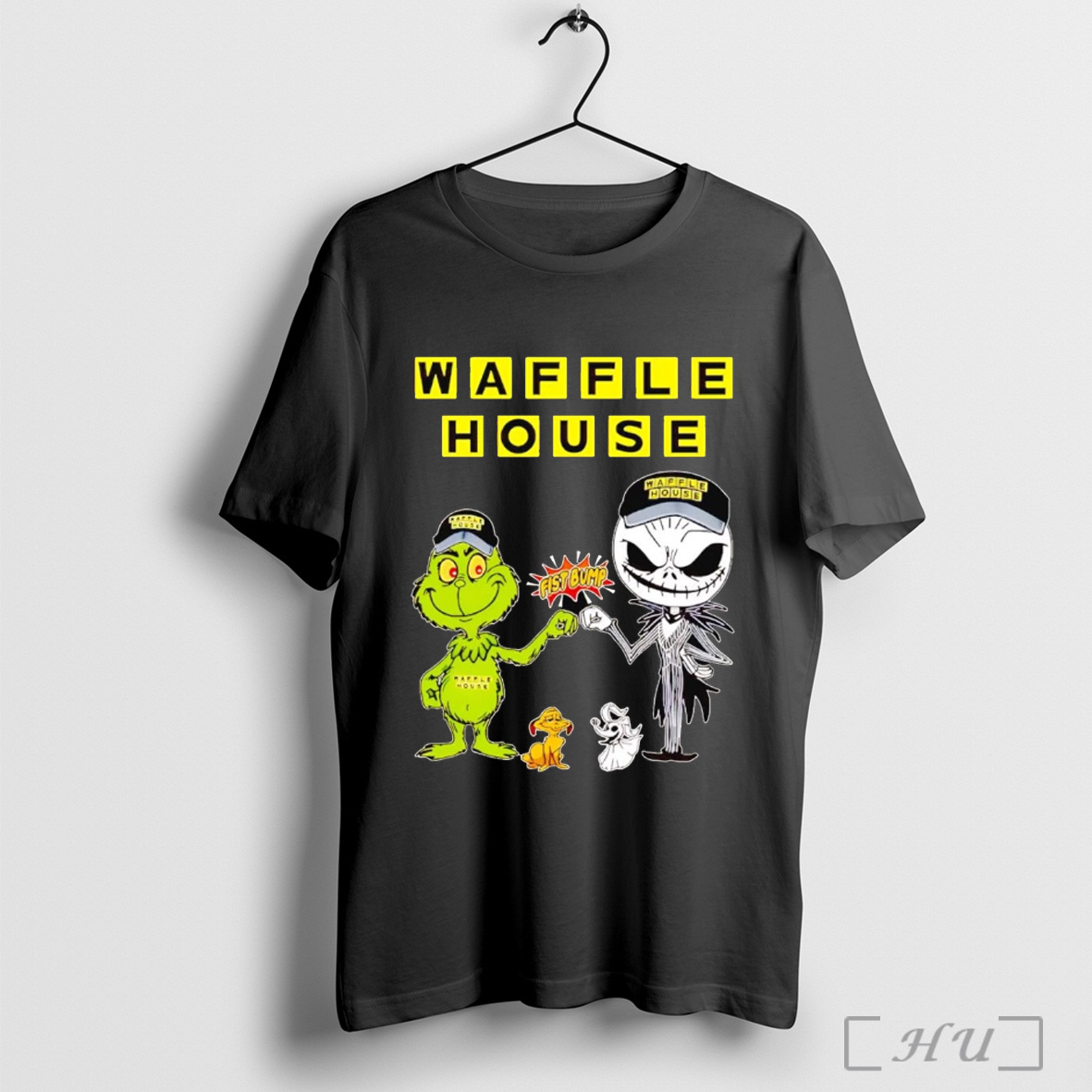 Officials Grinch And Jack Skellington Fist Bump Waffle House Halloween T Shirt Sweatshirt