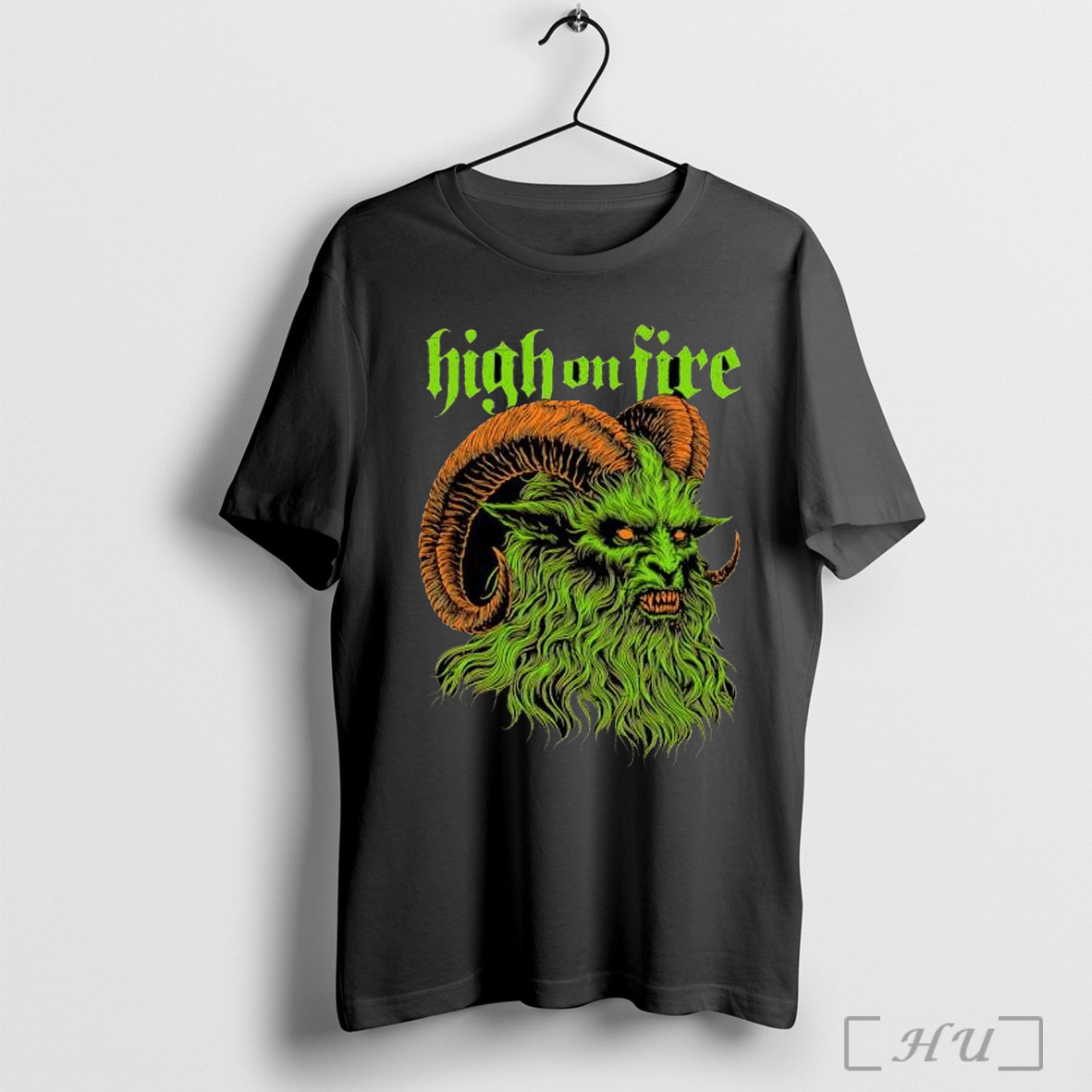 Officials High On Fire Demonic Green Ram Monster Head Metal Band T Shirt Sweatshirt