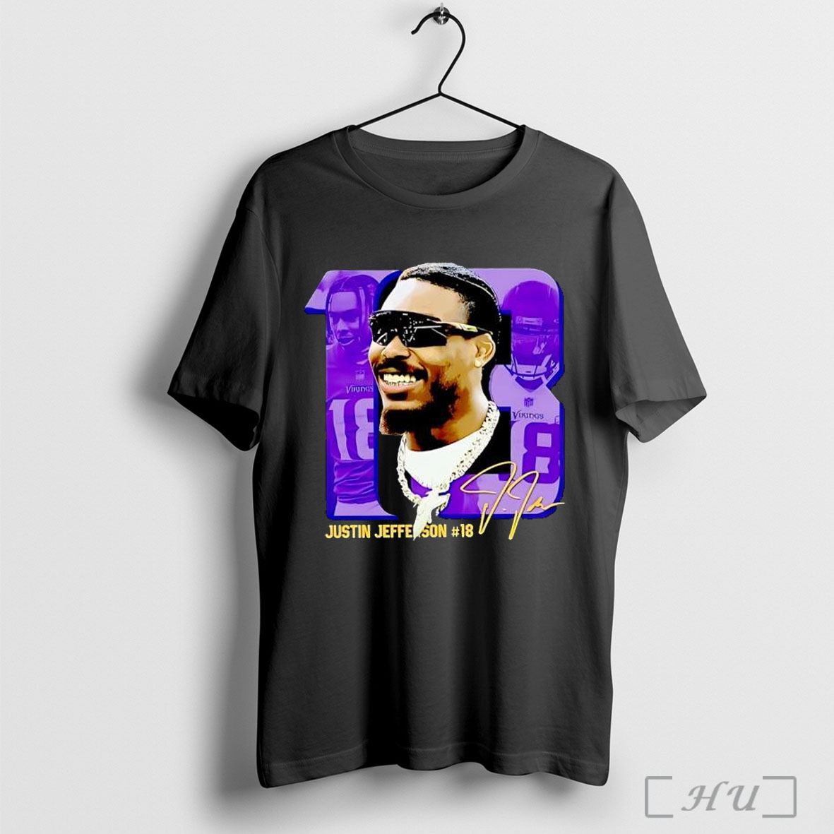 Officials Justin Jefferson 18 Vikings Football Player Portrait Signature T Shirt Sweatshirt