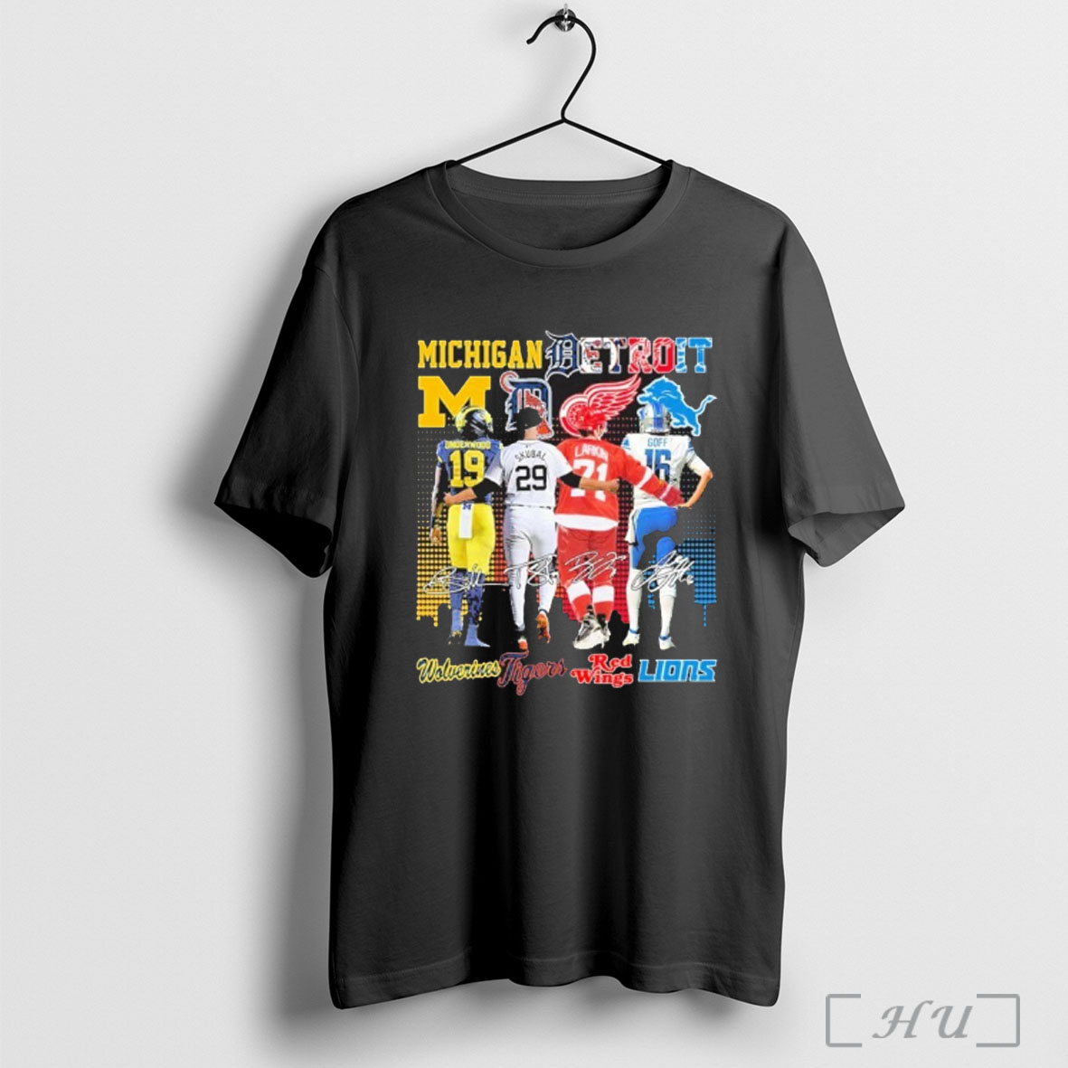 Officials Michigan Detroit Player Signature Wolverines Tiger Red Wings Lions T Shirt Sweatshirt