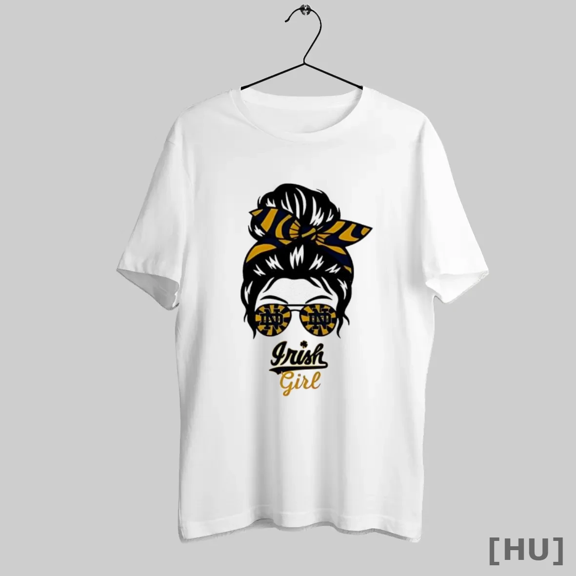 Officials Notre Dame Fighting Irish Girl Messy Bun Glasses T Shirt Sweatshirt