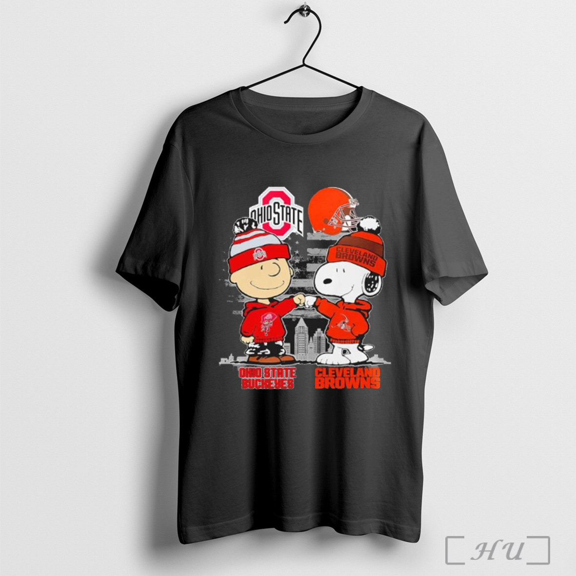 Officials Peanuts Snoopy Fist Bump Charlie Brown Cleveland Browns And Ohio State Buckeyes T Shirt Sweatshirt