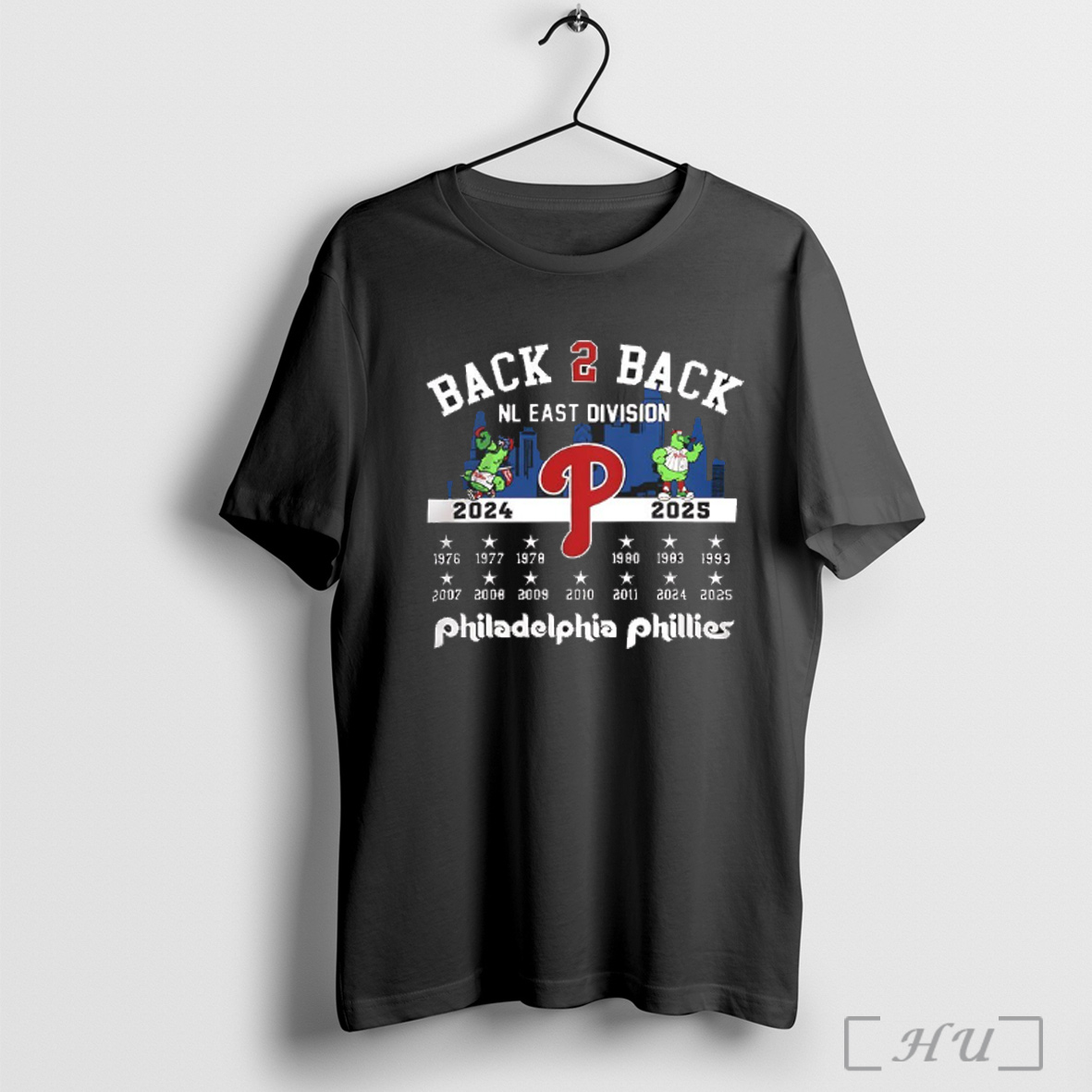 Officials Philadelphia Phillies Back 2 Back Nl East Division Champions 2024 2025 Mascot V Neck T Shirt Sweatshirt