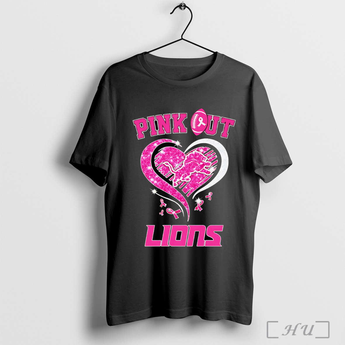 Officials Pink Out Detroit Lions Breast Cancer Diamond Heart T Shirt Sweatshirt