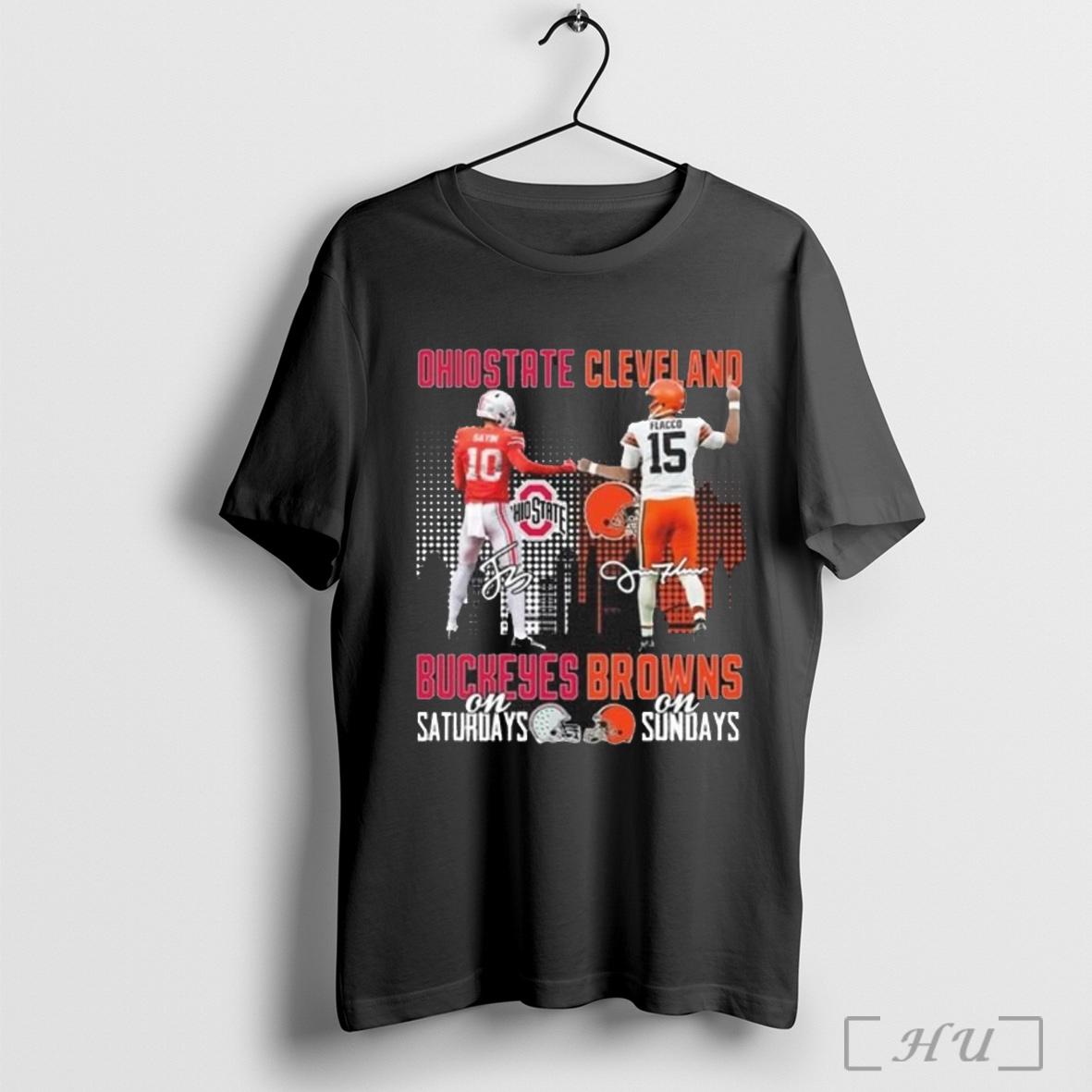 Officials Sayin Ohio State Buckeyes On Saturdays And Flacco Cleveland Browns On Sundays Signatures T Shirt Sweatshirt