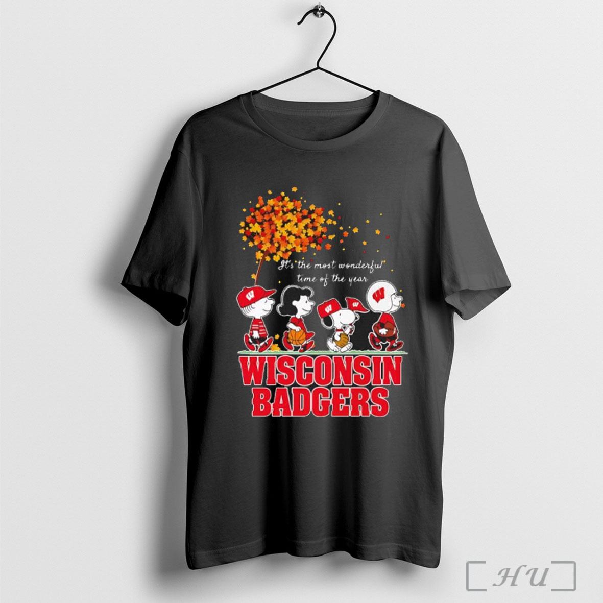 Officials Snoopy And Friends X Wisconsin Badgers Sports Team Its The Most Wonderful Time Of The Year Autumn T Shirt Sweatshirt