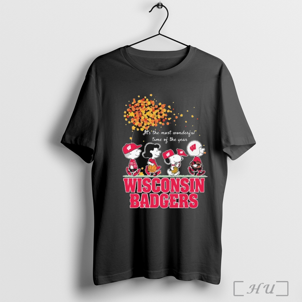 Officials Wisconsin Badgers And Peanuts Character Its The Most Wonderful Time Of The Year T Shirt Sweatshirt
