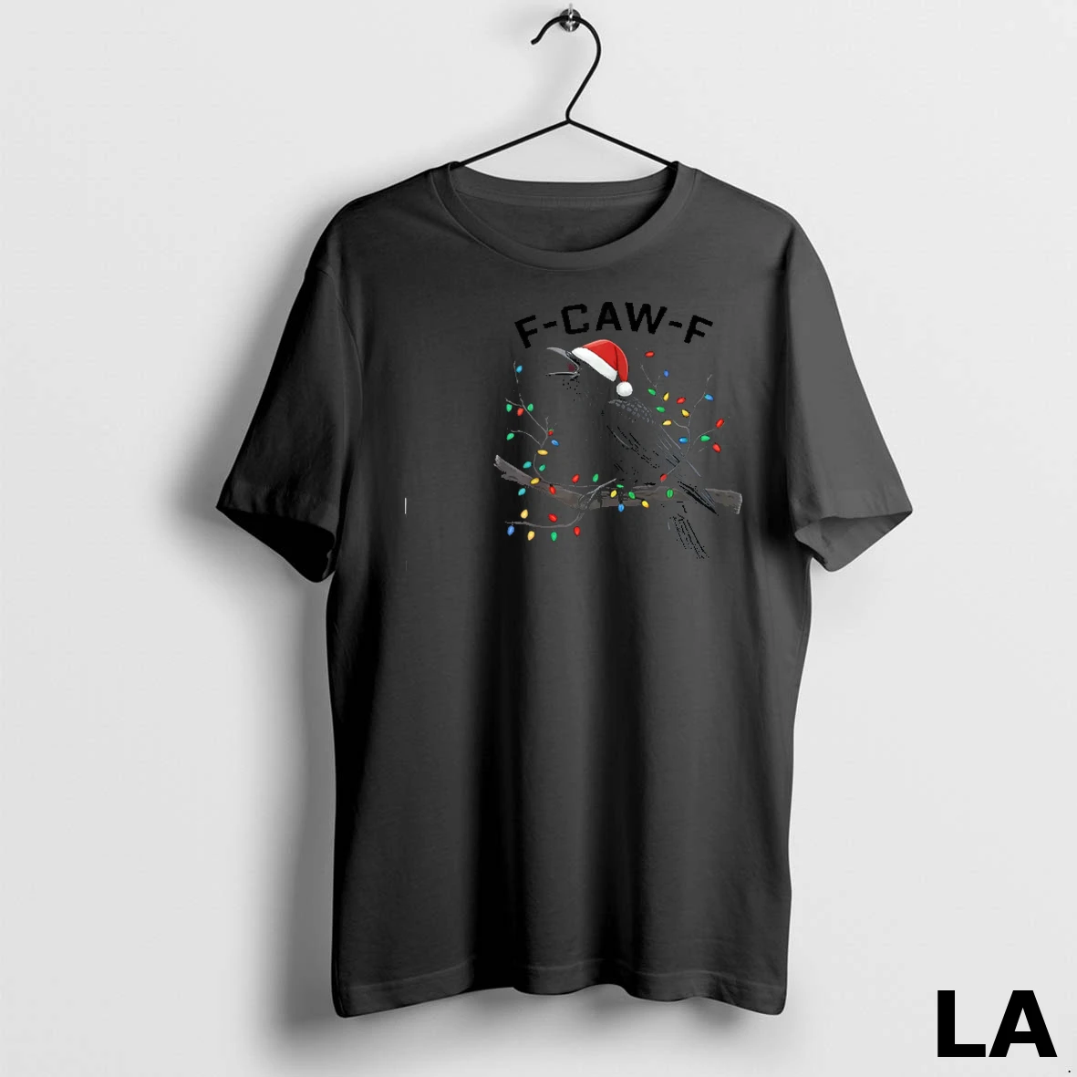 Original Black Crow F Caw F Funny Retro Christmas Lights Santa Hat Shirt