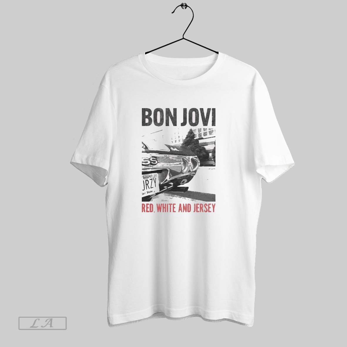 Original Bon Jovi Red White And Jersey Painting Shirt
