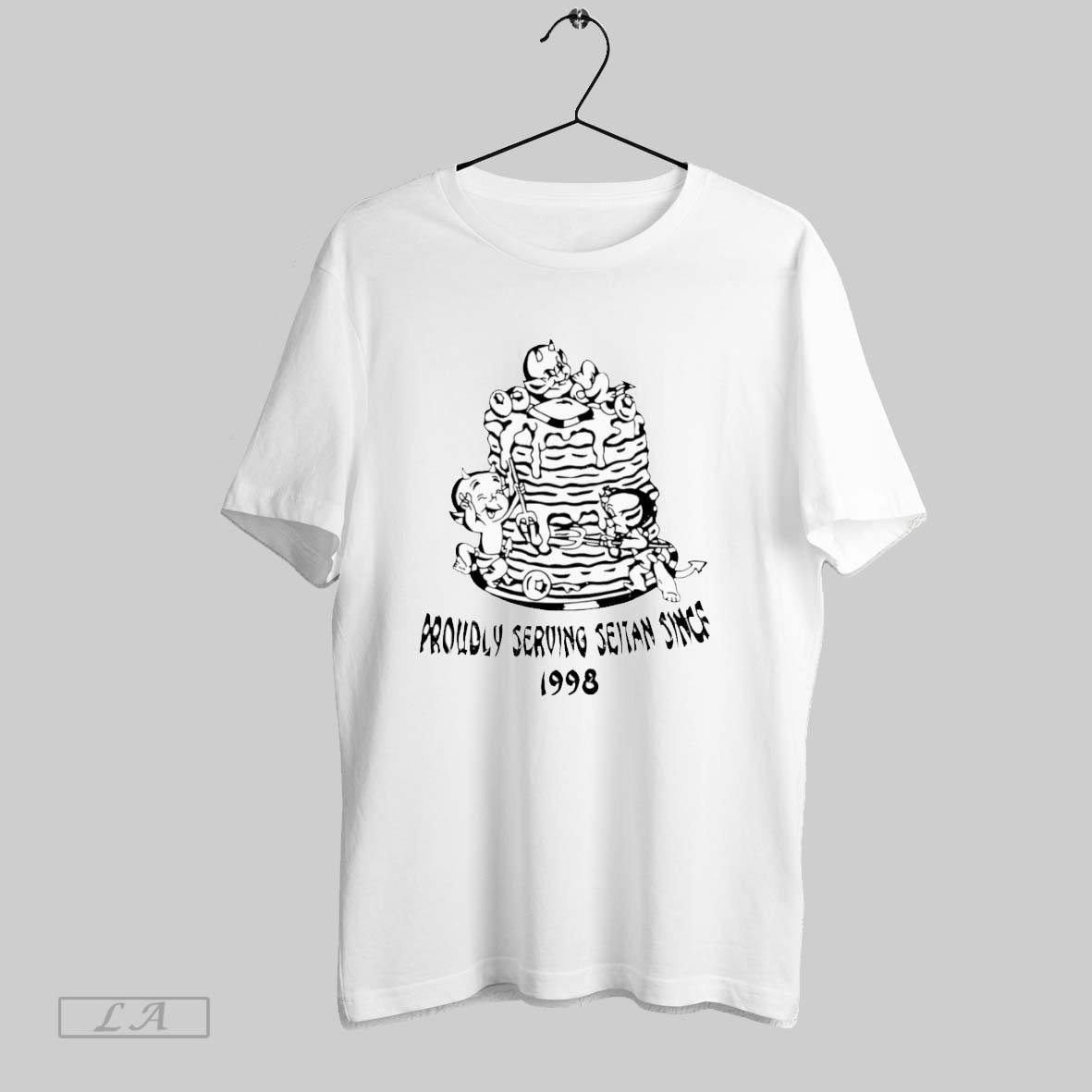 Original Evil Proudly Serving Seitan Since 1998 White Poster Shirt
