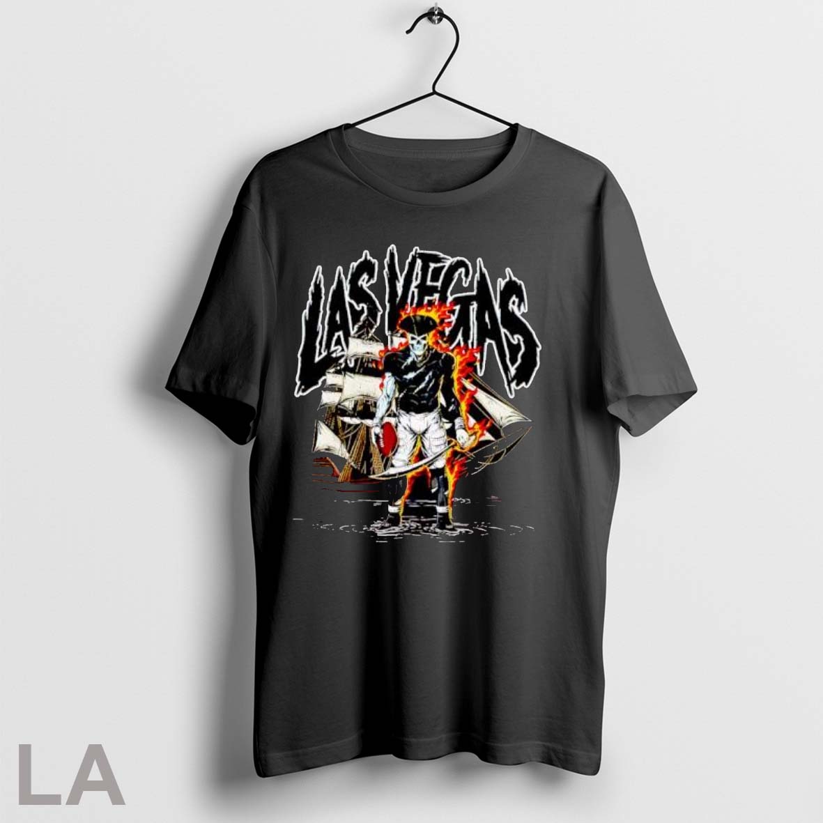 Original Las Vegas Pirate Skeleton Football Player Burning Flames Ship Shirt