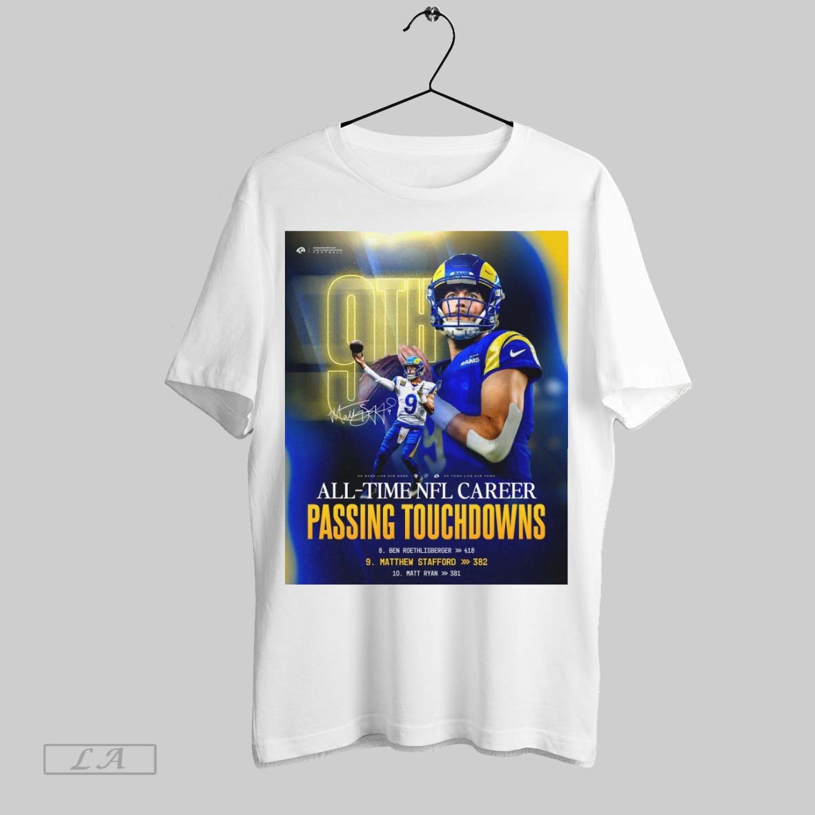 Original Matthew Stafford Los Angeles Rams 9th All Time Nfl Career Passing Touchdowns Signature Shirt