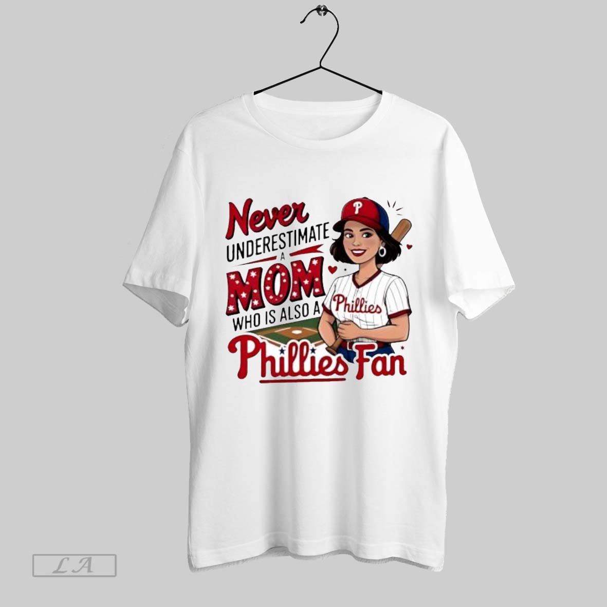 Original Never Underestimate A Mom Who Is Also A Phillies Baseball Fan Posters White Shirt
