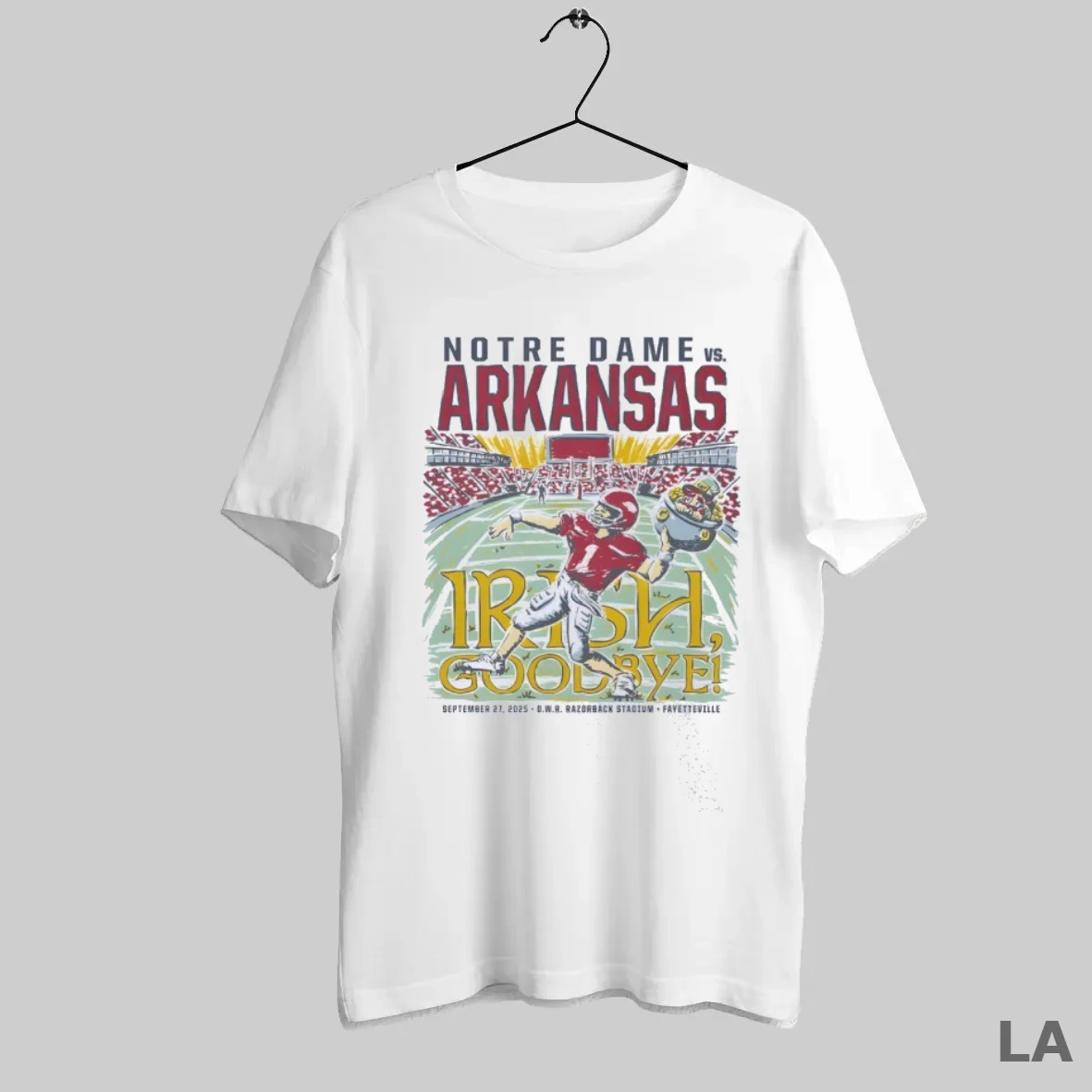 Original Notre Dame Fighting Vs Arkansas Razorbacks Game Day 2025 T Shirt