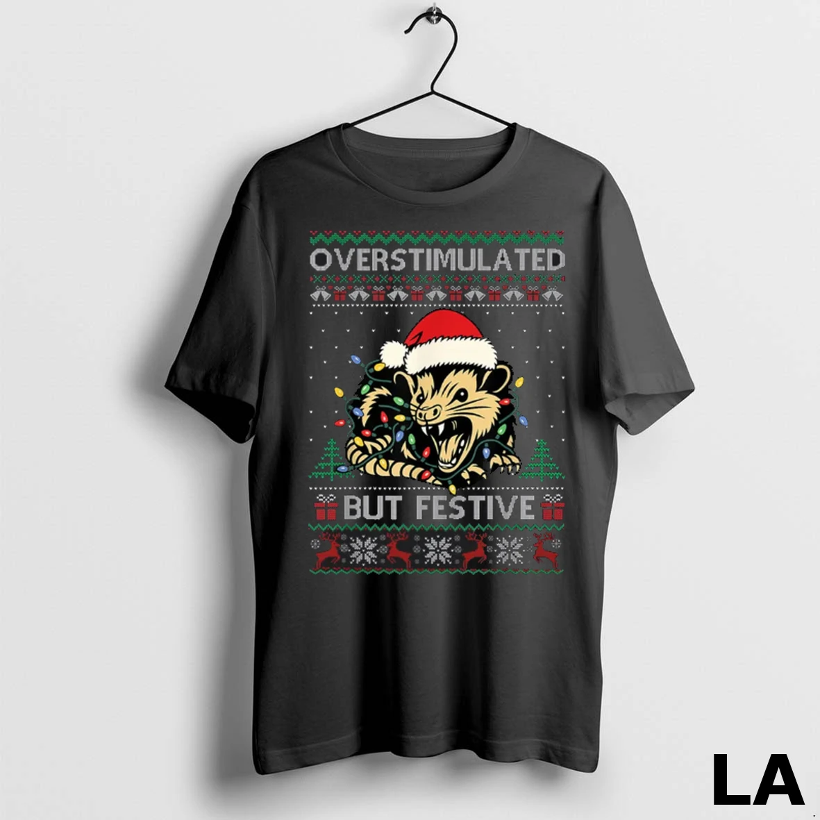 Original Overstimulated But Festive Possum Christmas Pajamas Ugly Shirt