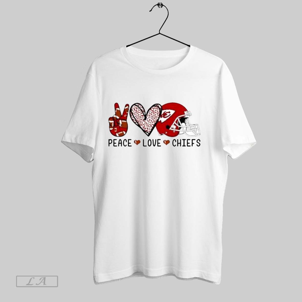Original Peace Love Chiefs Football Fan Red And White Leopard Print Posters White Shirt