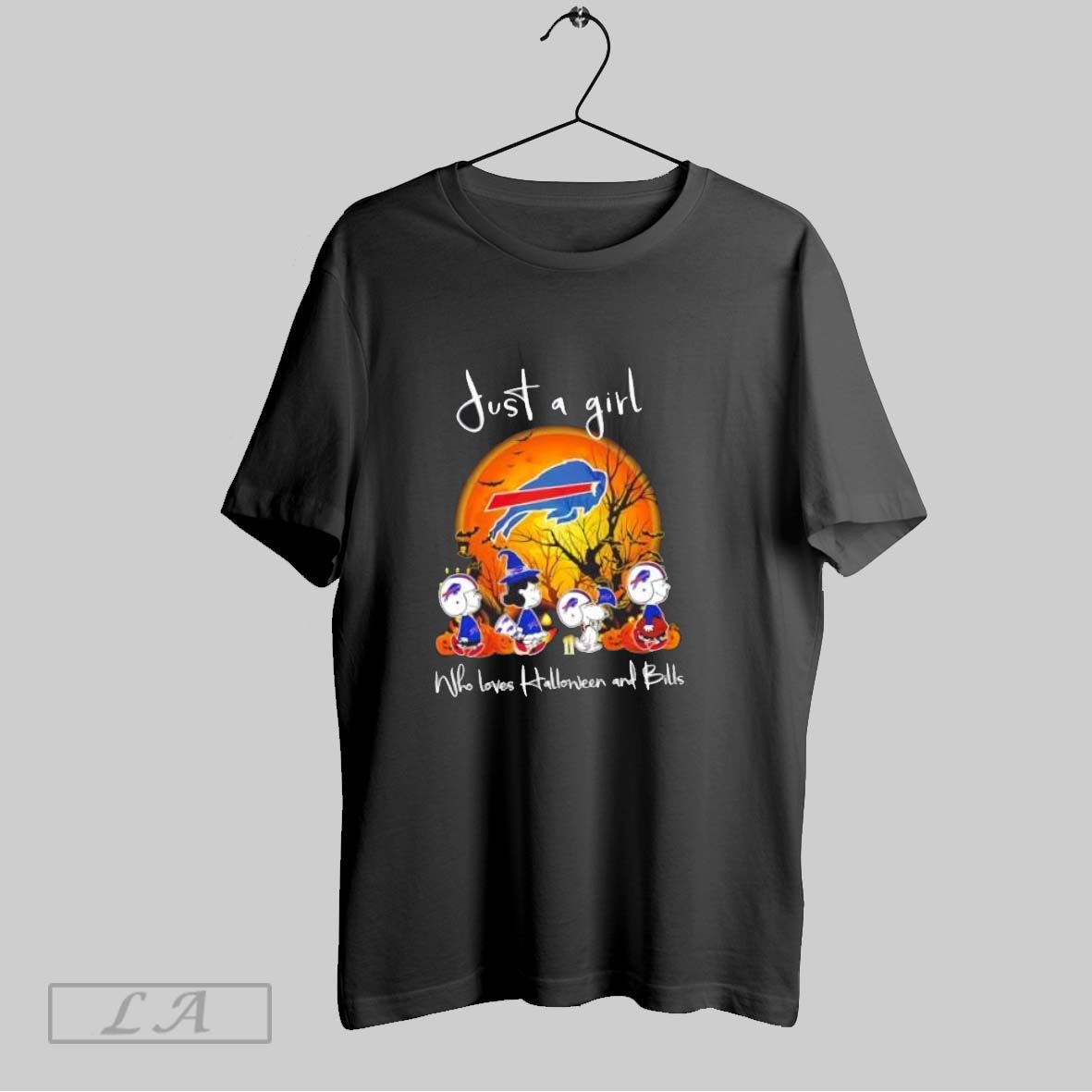 Original Peanuts Just A Girl Who Loves Halloween And Buffalo Bills Football Shirt