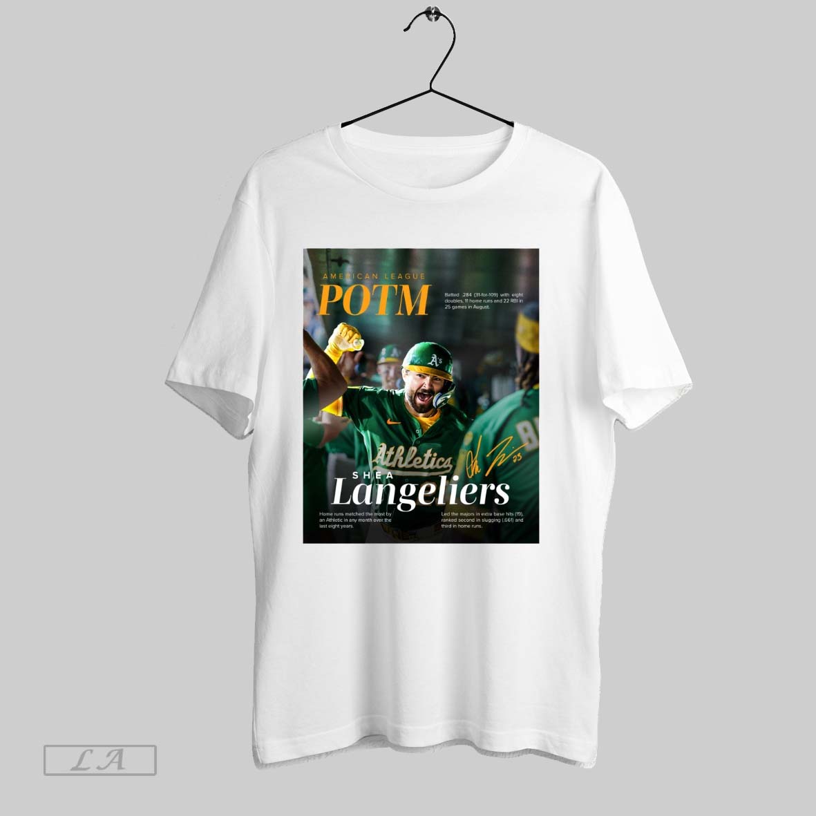 Original Shea Langeliers Oakland Athletics American League Player Of The Month August 2025 Signature Poster Shirt
