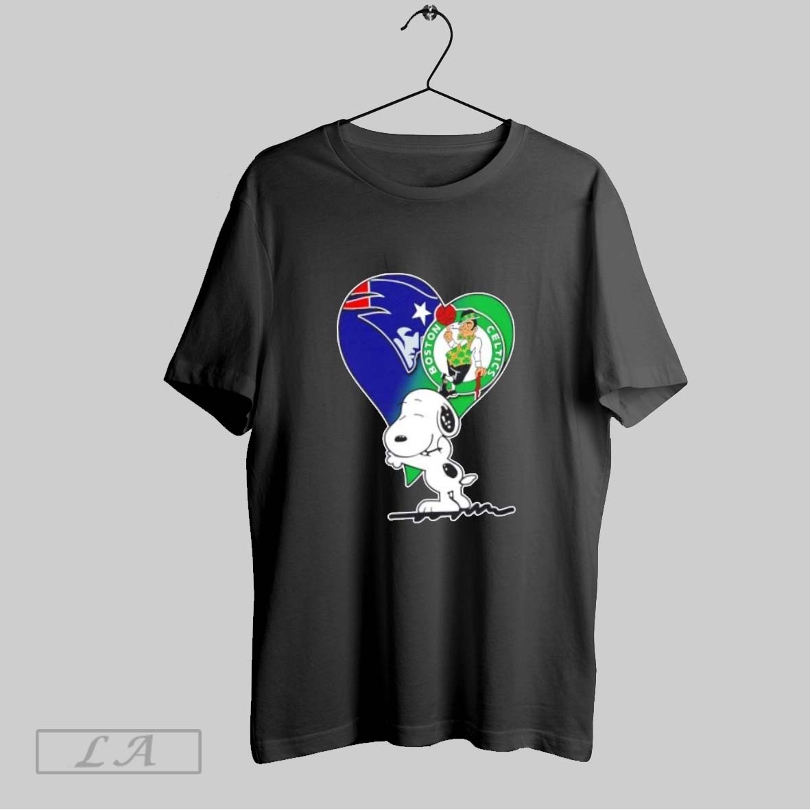 Original Snoopy Hug Heart New England Patriots And Boston Celtics Shirt