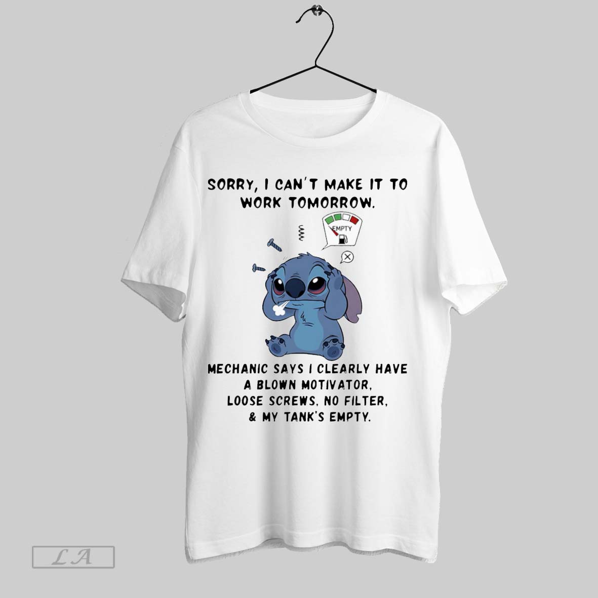 Original Stitch Sorry I Cant Make It To Work Tomorrow Mechanic Says I Clearly Have A Blown Motivator Shirt
