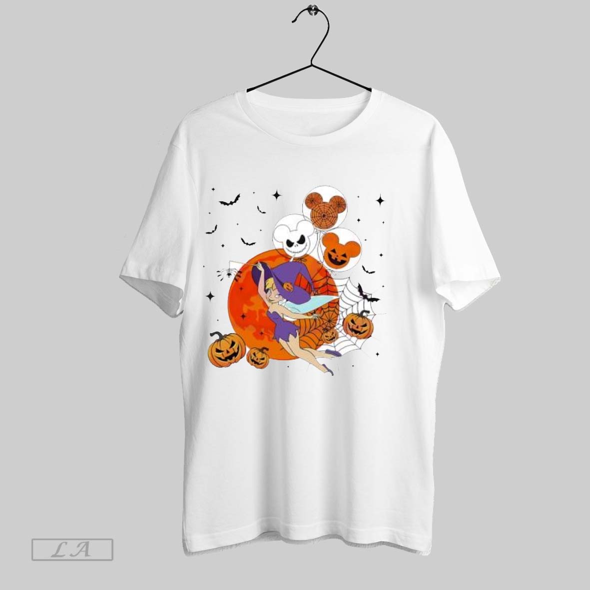 Original Tinkerbell Halloween Pumpkin Balloons Spiderweb Moon Disney Shirt