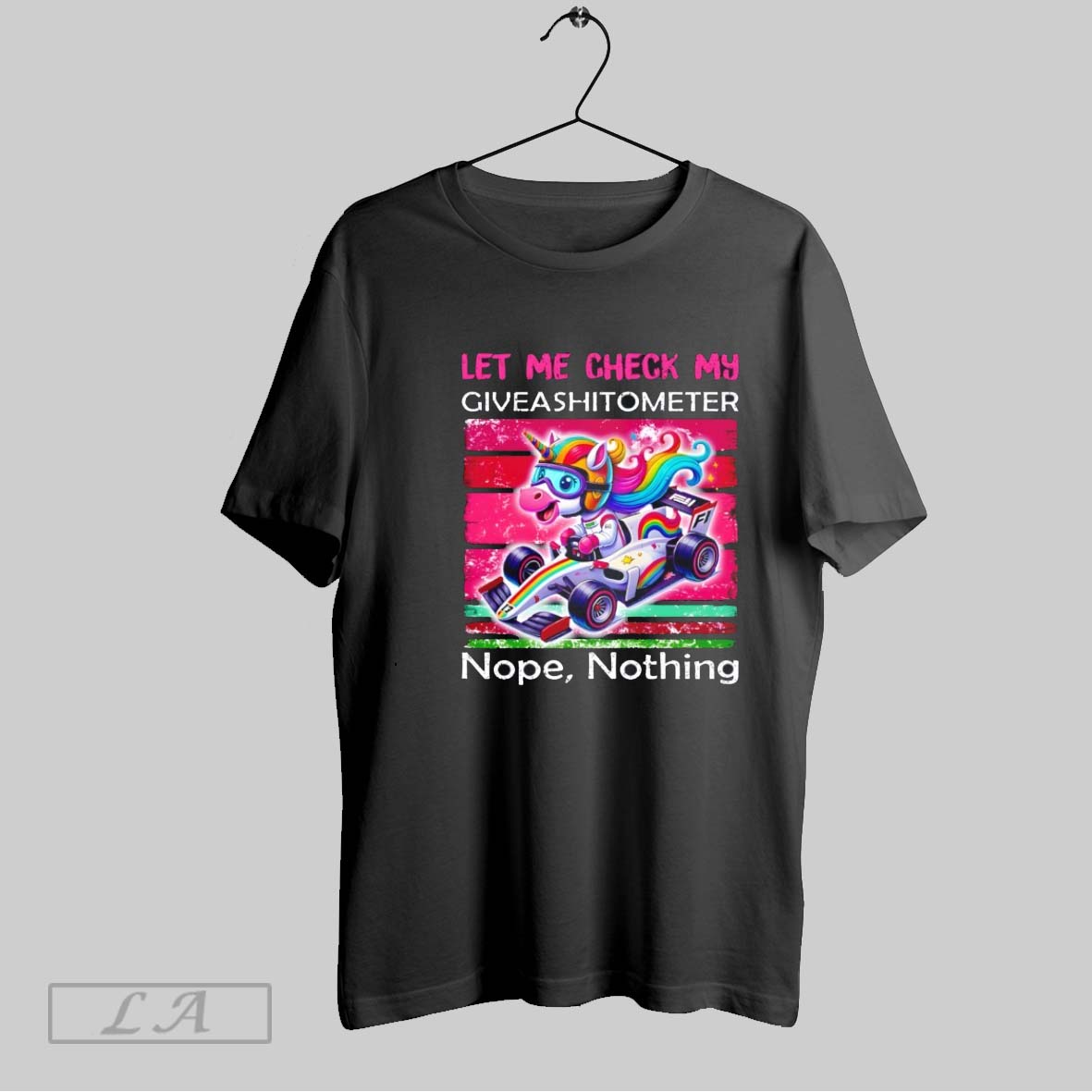 Original Unicorn Driving Car Let Me Check My Giveashitometer Nope Nothing Shirt