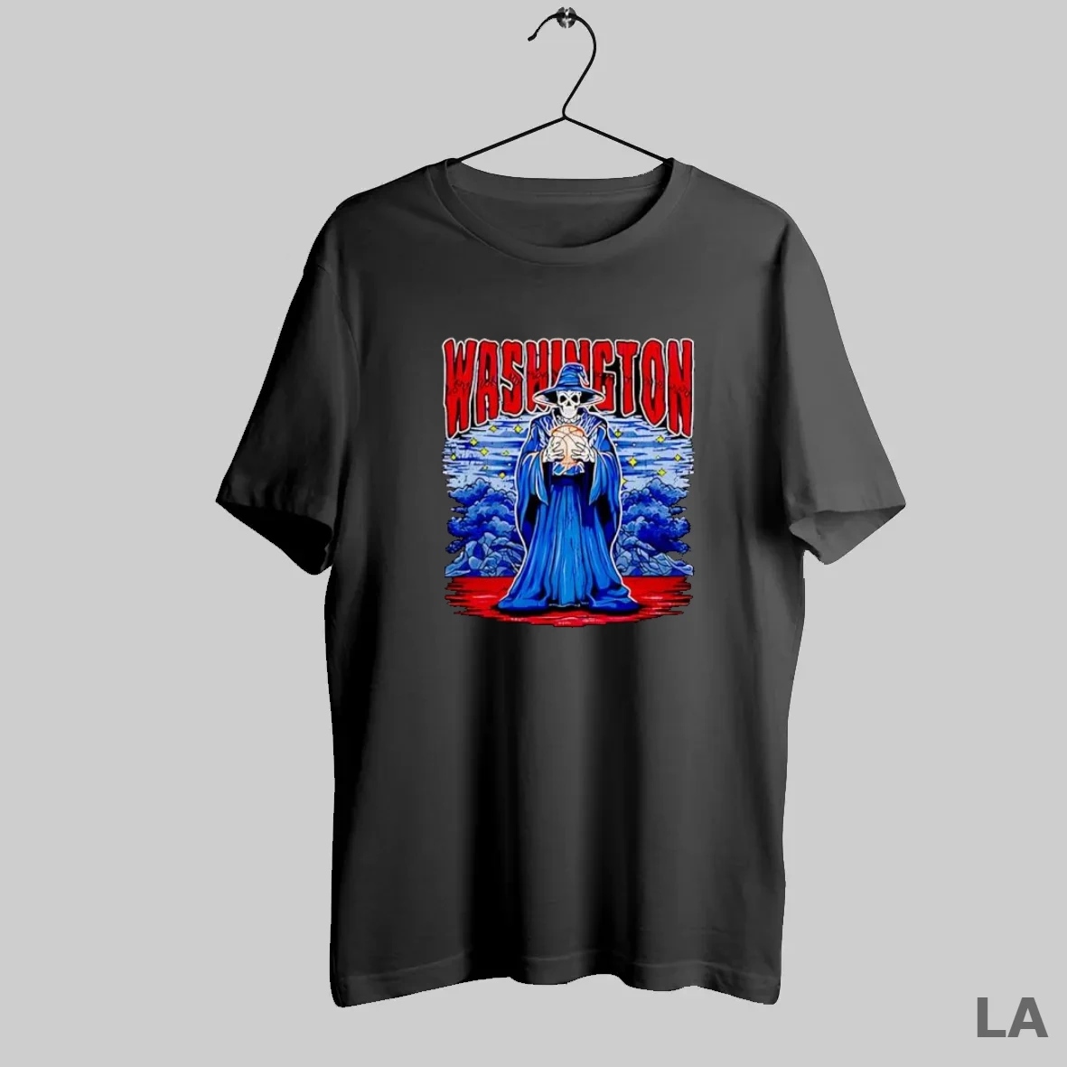 Original Washington Skeleton Wizard Holding Basketball In Dark Fantasy T Shirt