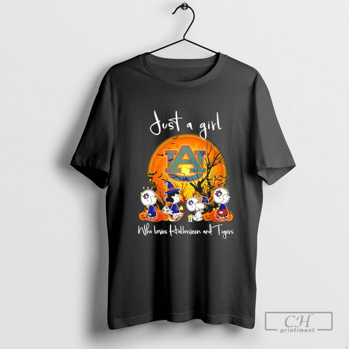 Peanuts Just A Girl Who Loves Halloween And Auburn Tigers T Shirt