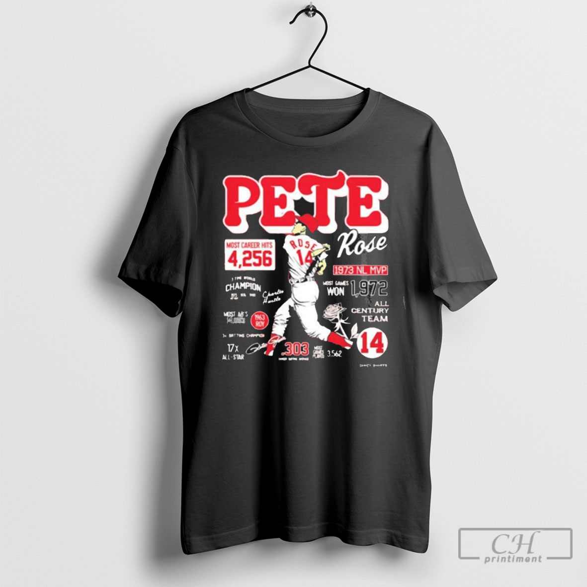 Pete Rose Player Cincinnati Reds Career Stats Shirt Tee