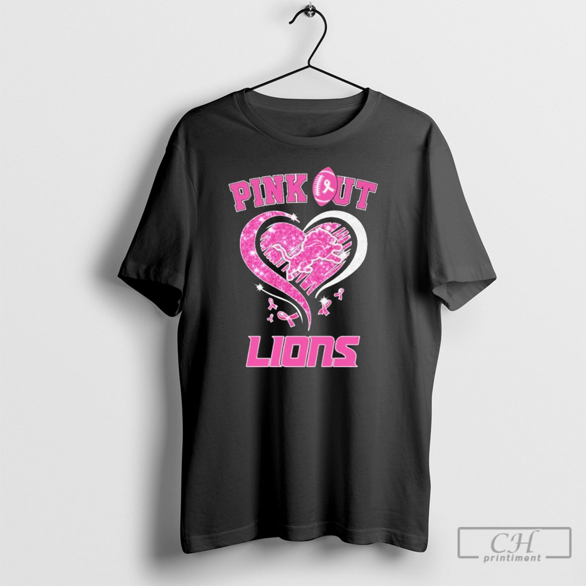 Pink Out Heart Logo Lions T Shirt