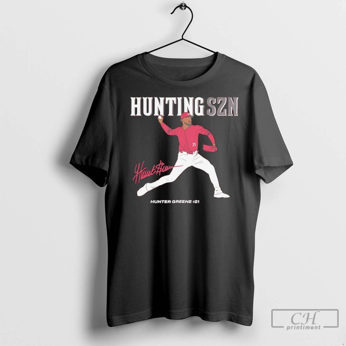Premium Hunter Greene Szn 21 Cincinnati Reds Player Autographed T Shirt